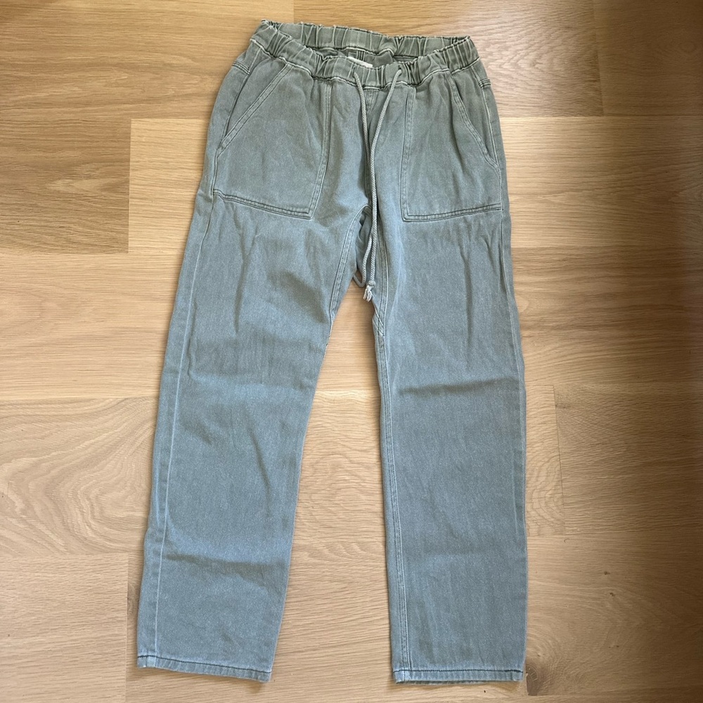Carly Jean Casual Drawstring Waist Green Utility Pants